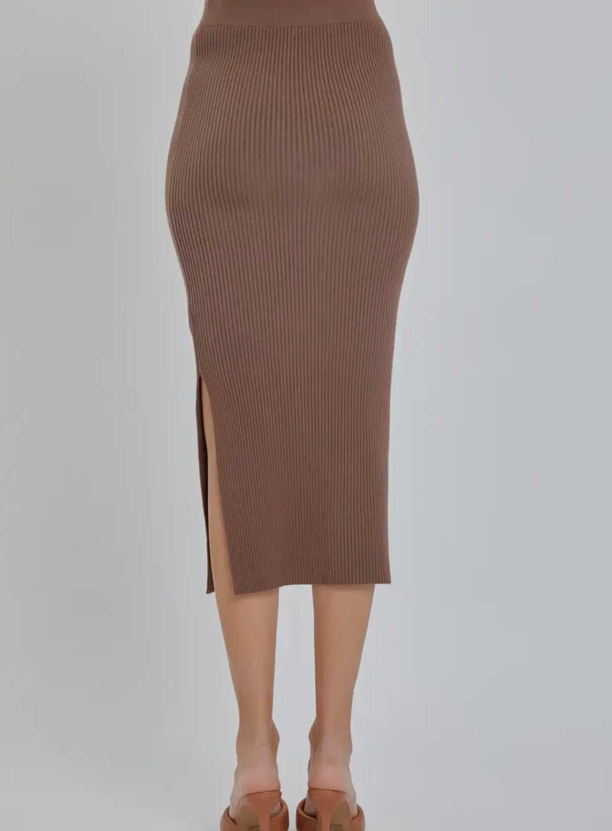 PREORDER: Brown Ribbed Knit Skirt