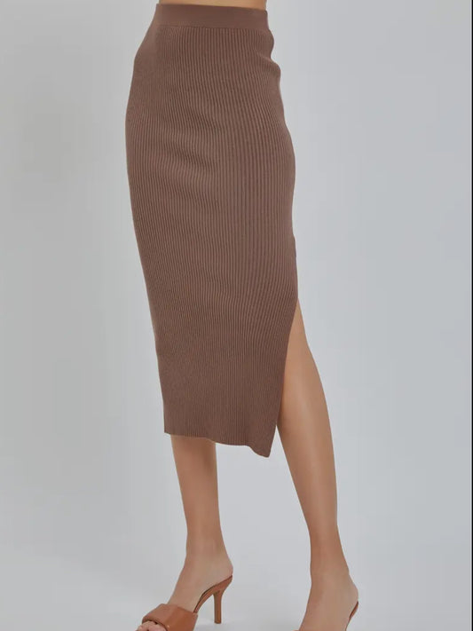 PREORDER: Brown Ribbed Knit Skirt